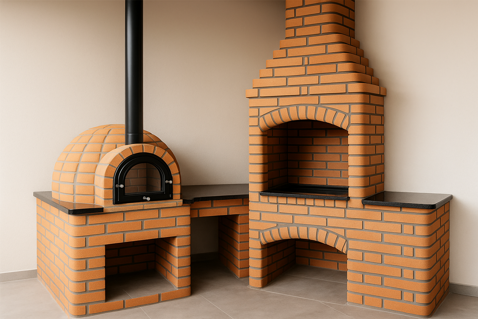 Projeto Concept Porcelain — área gourmet com churrasqueira